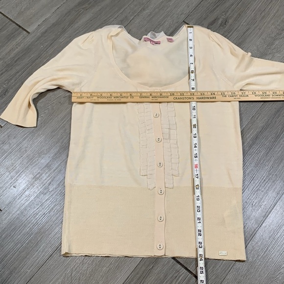 Ted Baker London 100% Silk Ruff Front Bow Back Cream Cardigan Sweater size S - Picture 10 of 15
